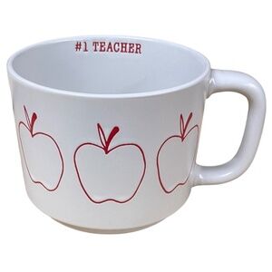 #1 TEACHER ceramic MARKET FINDS mug etched red Apple outline tea soup coffee cup
